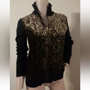 NWT Ralph Lauren Quilted Velvet Leopard Animal Print Silk Wool Sweater Jacket S